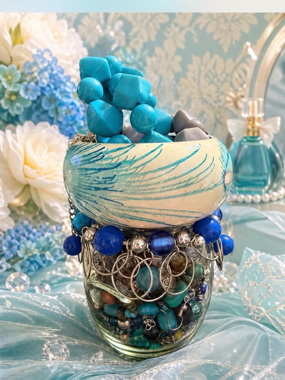 Blue tone mystery jewelry jar
